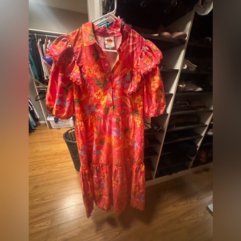 Farm Rio- Bright Floral Ruffle Midi Dress